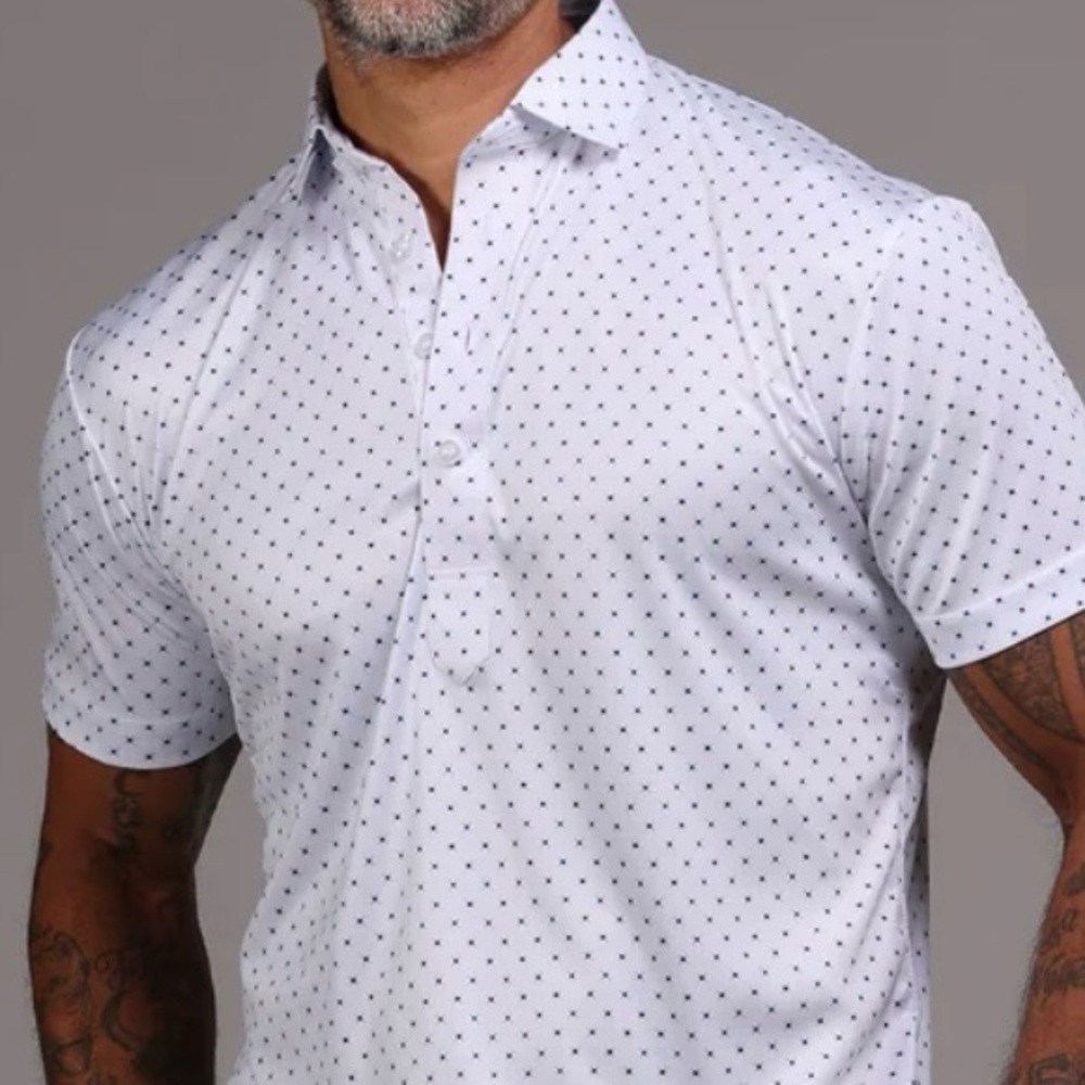 NWT Collars & Co. White Pebble Beach 5 Diamond Semi-Spread Relaxed Polo Small